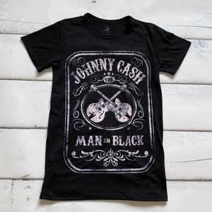 Johnny Cash Band Tee T-shirt Black womens / juniors size XS Man in black